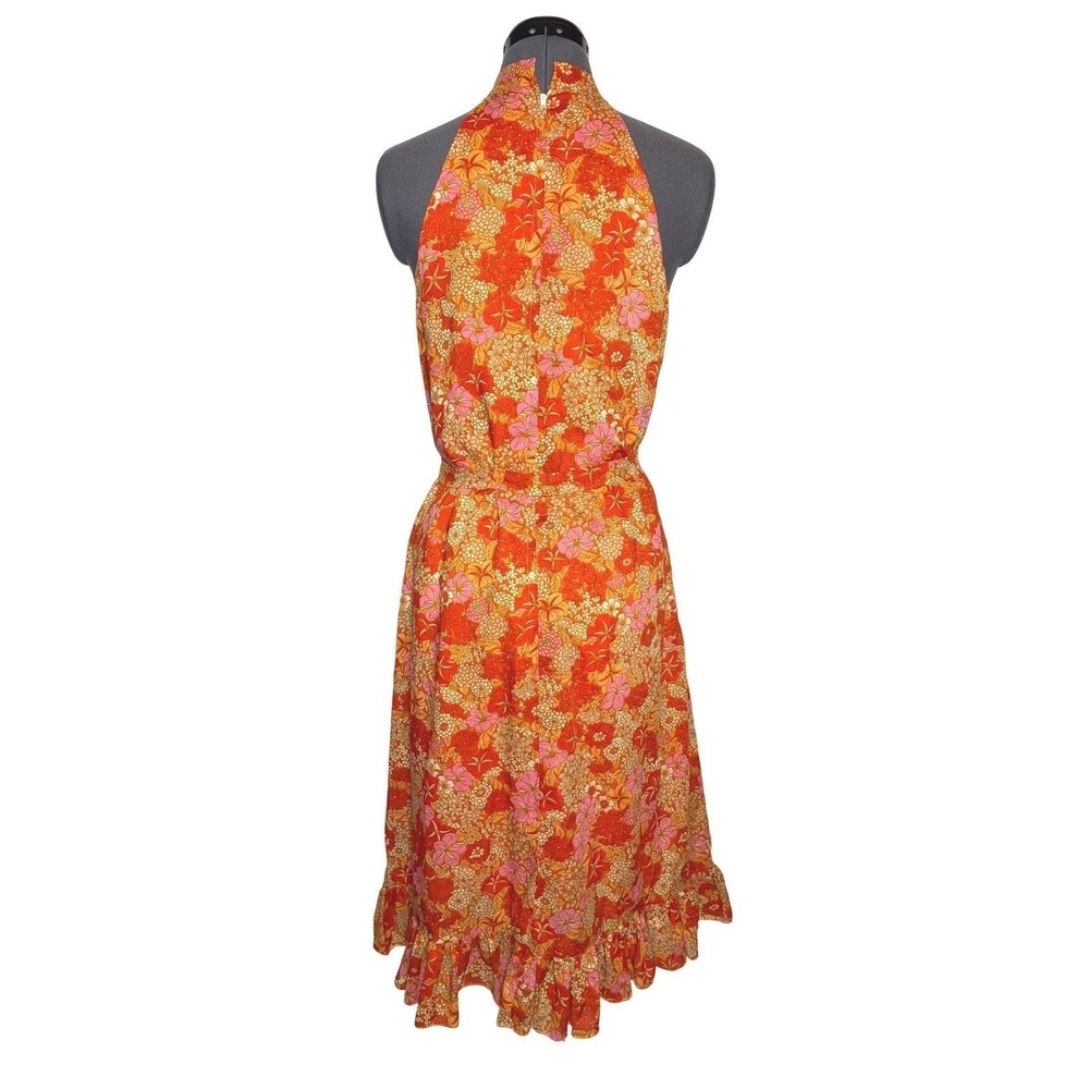 Vtg 60s 70s Floral psychedelic mod Cage Halter‎ Dress Boho 35-36-48 S/M - Picture 7 of 14